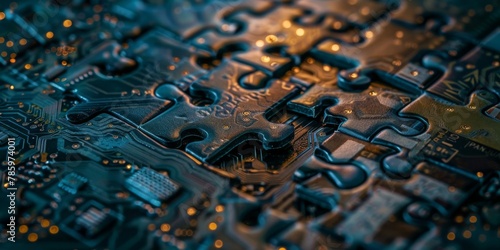 A close up of a jigsaw puzzle of a circuit board