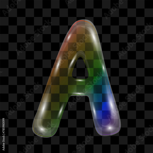 Soap bubble in the shape of the letter A on a transparent background. Vector illustration