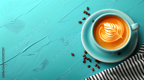 cup of coffee on blue background, Coffee Cup: Card in blue ones