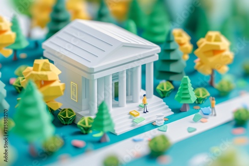 Miniature of financial, bank, government institution model diorama