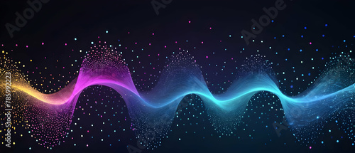 Abstract background with interweaving of dots. The musical stream of sounds. Big data visualization.