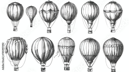 Vintage Hot Air Balloons Vector illustration. Thin lin