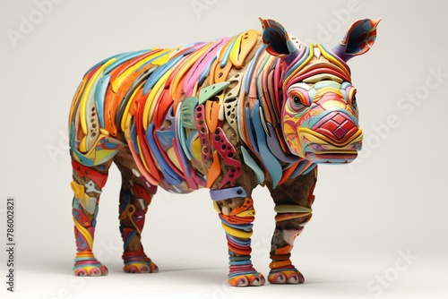  rendering of a rhinoceros made of colorful plasticine