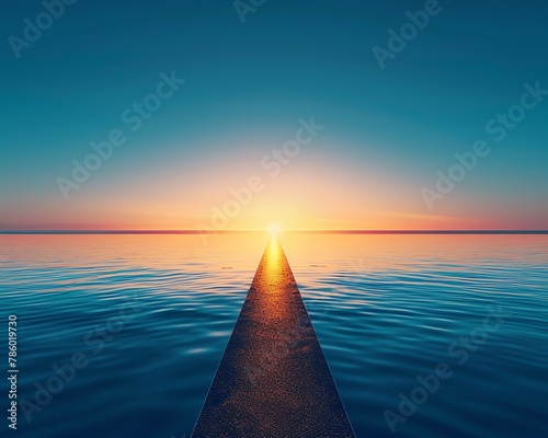 Expectation visualized as a horizon line stretching into a sunrise, the promise of future achievements, hopeful and anticipatory, 
