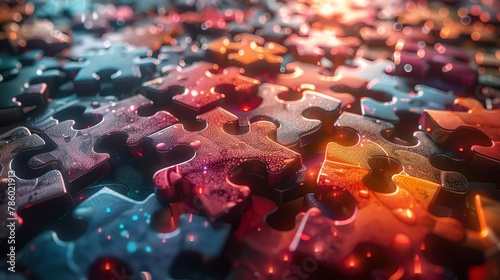 A graphic of a 3D puzzle with missing pieces floating into place, each labeled with business skills essential for success