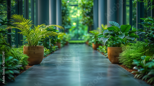 Tropical plants in a row in the garden. Nature background