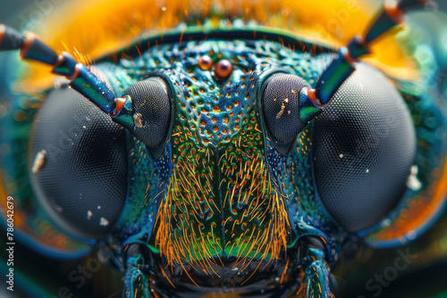 A close-up of a beetleâ€™s eye, revealing a complex structure that sparkles like a multi-faceted gem