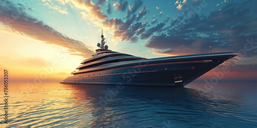 Yachting: Detailed 3D Illustration of Mega Luxury Yacht with Helicopter on Board