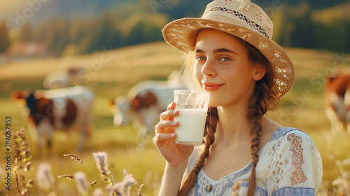Woman in Straw Hat Drinking Cup of Coffee