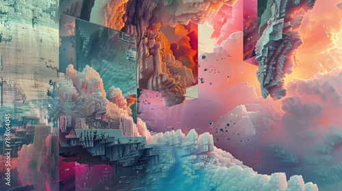 A surreal dreamscape where pixels morph and shift, blurring the boundaries between reality and virtuality, inviting viewers to explore the depths of digital imagination.
