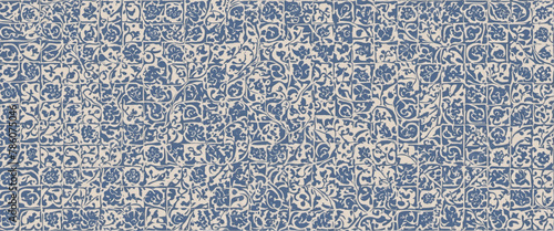 Old blue white seamless flowers flower vintage geometric shabby mosaic ornate patchwork porcelain stoneware tiles, square mosaic stone concrete cement tile wall texture background pattern