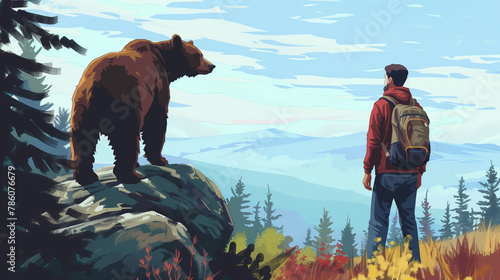 Man watching a bear from a safe distance