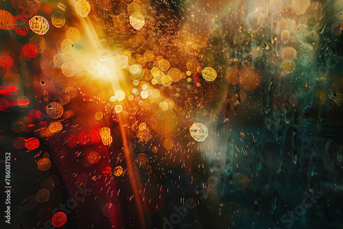 close up horizontal colourful blurry light abstract image, with flares and reflections