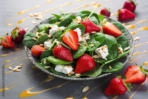 Fresh strawberries, spinach and goat cheese salad