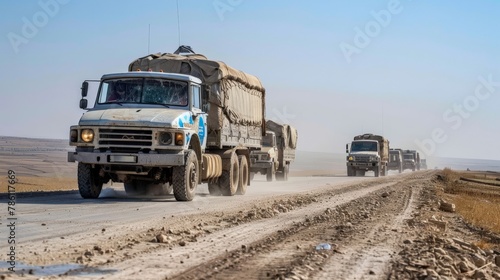 Humanitarian convoys delivering aid to war-torn areas