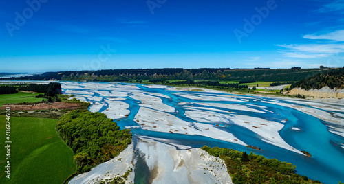 The aerial view with a ecosystem of the River lagoon Valley and blue water rive