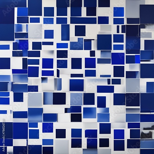 AI generated illustration of abstract view of blue square wall tiles seen from below