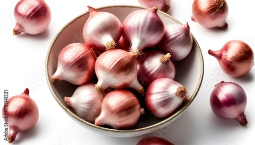 shallots onion in bowl isolated on a white background