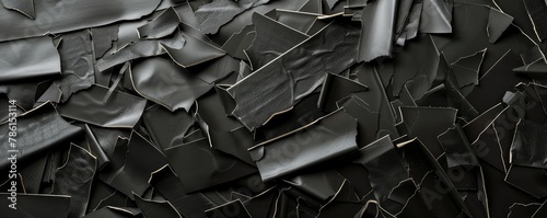 A black matte abstract adhesive torn tape objects as a background .