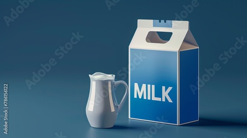 mainstream style carton-milk packaging design with the word "MILK" in a blue color on a gray background