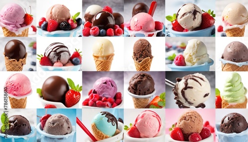 Variety of ice cream, pops and cold desserts collage