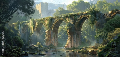 A bridge of ancient ruins, spanning a forgotten river, whispering tales of civilizations long past.