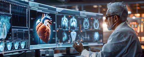 Cardiologists Reviewing Digital Heart Models in Virtual Consultation Room to Plan Optimal Surgical Approaches for Patient Care