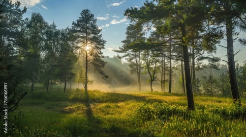 A beautiful landscape of a morning forest.