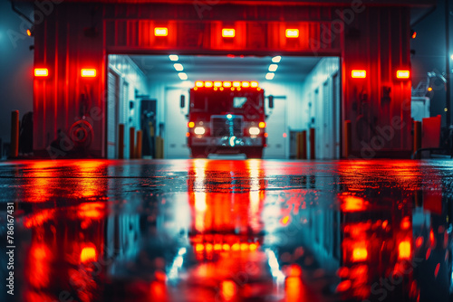 Blurred fire station background