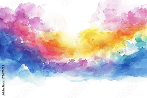 Watercolor Colorful Rainbow Cloudy on Transparent Background. PNG