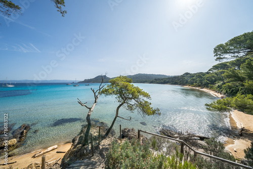 Beautiful Notre Dame beach (Plage Notre-Dame) on Porquerolles island (l'île de Porquerolles), France