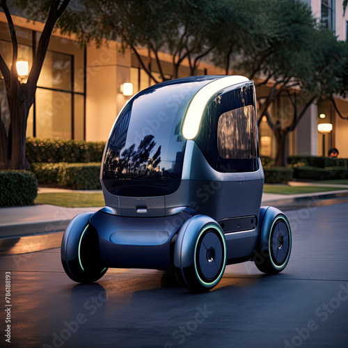 Electric Blue Intelligent Driving Cart on the Road