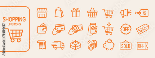 21 line icon set of shopping