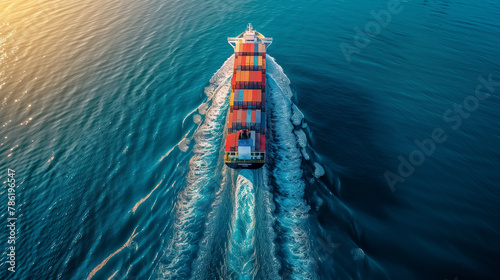 Sea Transport: Cargo Ship Sailing on Deep Blue Waters for Logistics