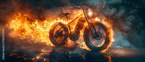 Ebike Ignition: Cautionary Tale of Lithium Fires. Concept Electric Bikes, Battery Safety, Lithium Fires, Risk Management, Cautionary Tale