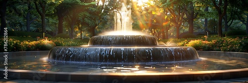 A high-tech, solar-powered water fountain in a public park