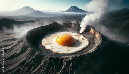 Fried Egg Conceptual Art on Volcanic Crater generative AI