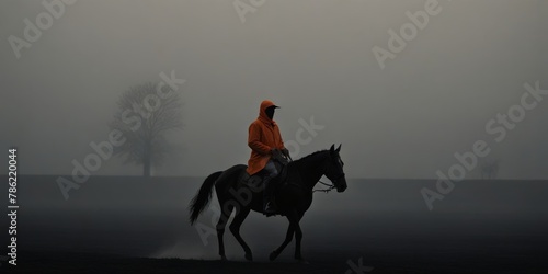 orange color silhouette portrait of a lone rider