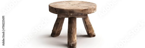 Small Round Chinese Antique Solid Elm Wood Stool on white background