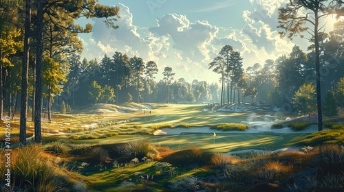 Pastel crowds marvel at a golf shot, the competition lush and vibrant ,3DCG,high resulution
