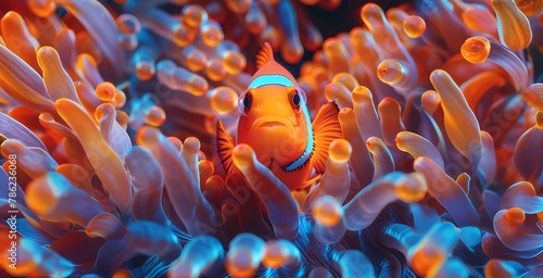 Orange Clownfish Nestled Amidst Vibrant Anemone Tentacles