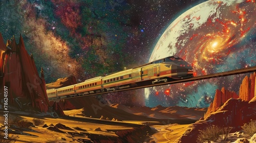 The train flies through a planet in the middle of nowhere with super beautiful views