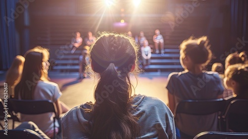 High school drama class rehearsing a play on stage