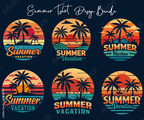 Summer vacation t shirt design bundle. Summer retro and vintage t shirt deign bundle.