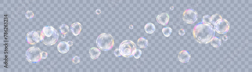 Soap bubbles isolated on a transparent background for vector illustrations. 