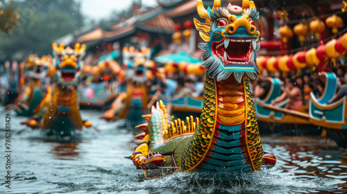 Fierce Dragon Heads Lead Traditional Boat Race at Chinese Cultural Festival