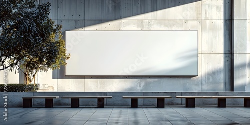 Contemporary Cube Shaped Seating with Blank White Billboard in Public Area