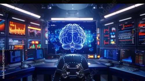 Brain computer interfaces enabling direct thought controlled trading, representing the potential for a seamless integration of humans and technology in finance