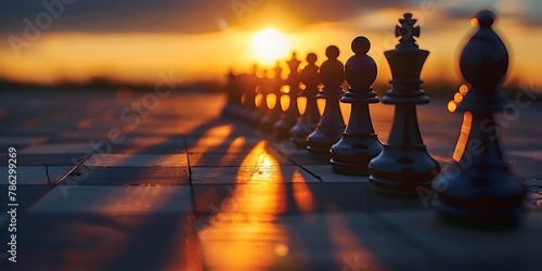 Dramatic Chess Pawns Casting Long Shadows at Sunset Conceptual Metaphor for Decision Making Deadlines and Challenges