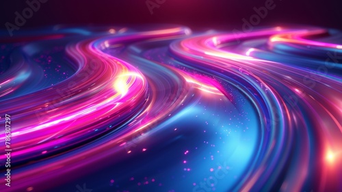 An abstract fluid holographic iridescent neon curve in motion against a dark background with gradients. Suitable for backgrounds, wallpapers, banners and covers.